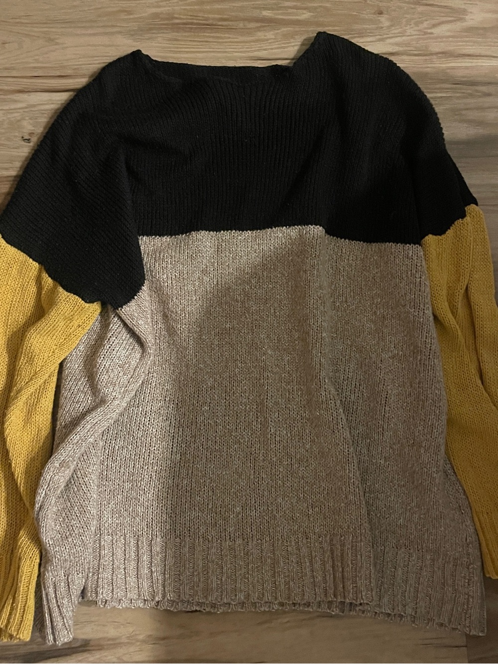 Colorblock Crewneck Sweater - Black, Beige & Yellow